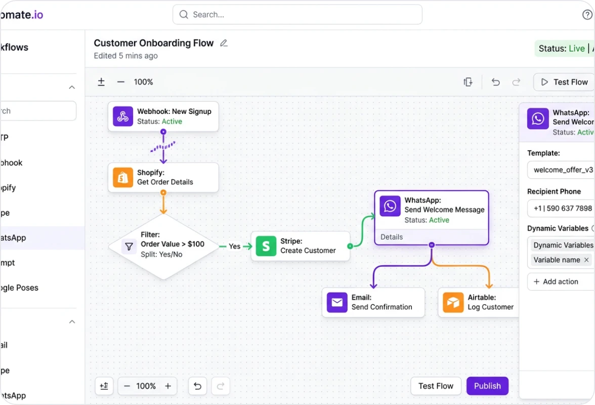 WhatsApp business workflow builder